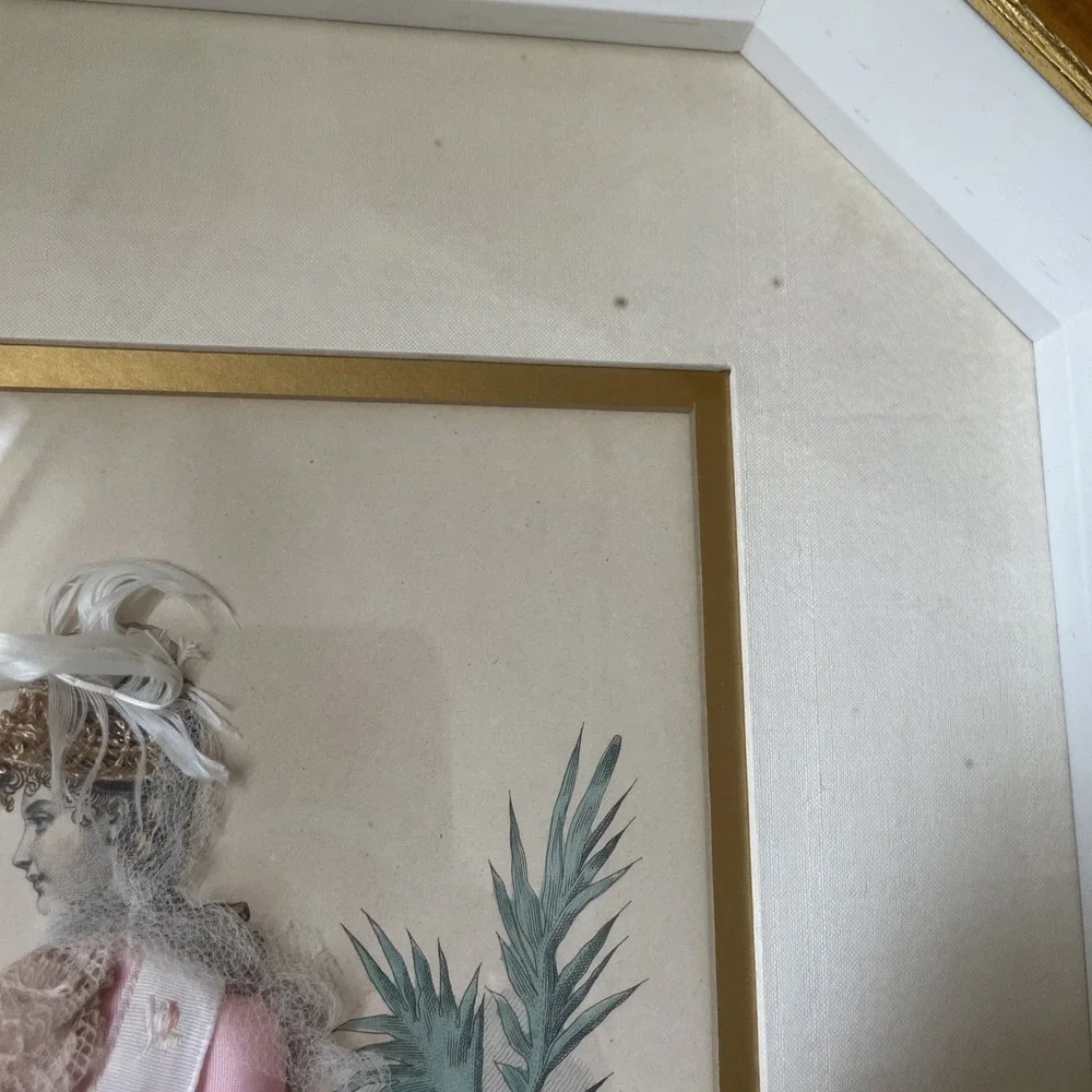 La Mode Illustree Shadow Box French Victorian Fashion 3D Fabric Dresses L19 W16